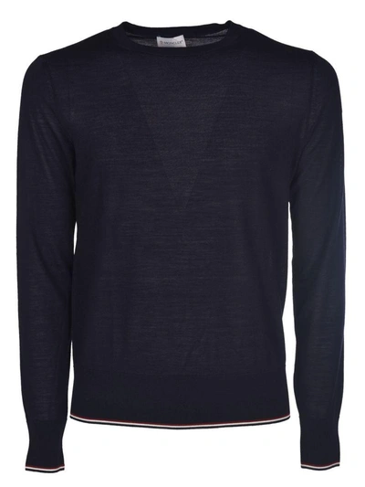 Shop Moncler Stripe Trimmed Sweater In Blue