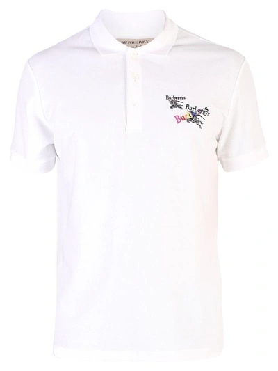 Shop Burberry White Embroidered Polo