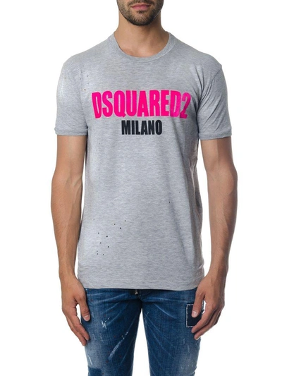 Shop Dsquared2 Grey Cotton T-shirt With Logo