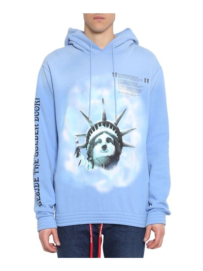 Off-white Statue Of Liberty-print Cotton-jersey Hoody In Blue | ModeSens