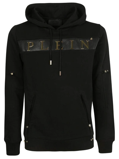 Shop Philipp Plein Logo Plaque Hoodie In Black/gold
