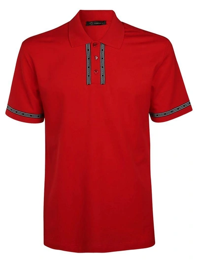 Shop Versace Logo Polo Shirt In Red