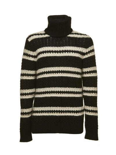 Shop Saint Laurent Striped Knit Pullover In Nero Bianco