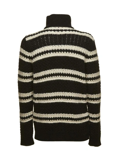 Shop Saint Laurent Striped Knit Pullover In Nero Bianco