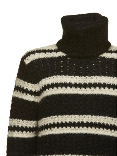 Shop Saint Laurent Striped Knit Pullover In Nero Bianco