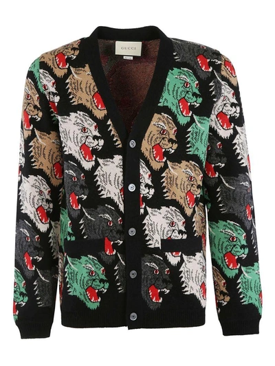 Shop Gucci Angry Cat Cardigan In Multicolor