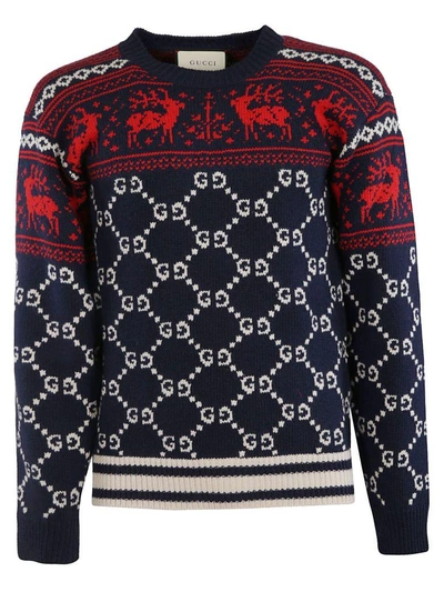 Shop Gucci Gg And Reindeer Jacquard Sweater In Multicolor