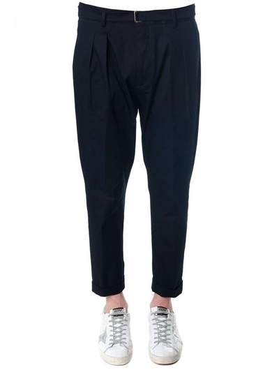 Shop Low Brand Navy Blu Cotton Trousers In Blue