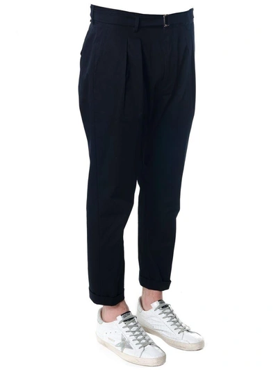 Shop Low Brand Navy Blu Cotton Trousers In Blue