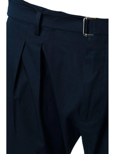 Shop Low Brand Navy Blu Cotton Trousers In Blue