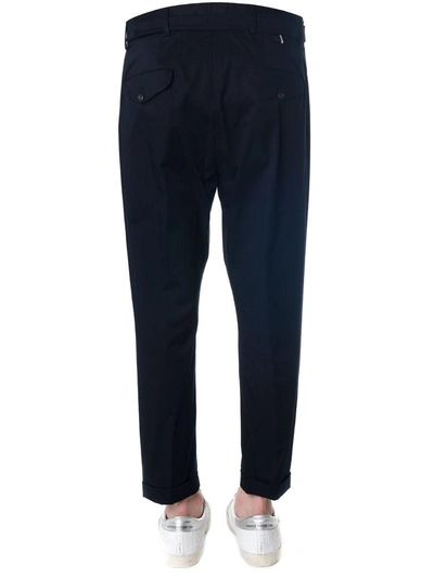 Shop Low Brand Navy Blu Cotton Trousers In Blue