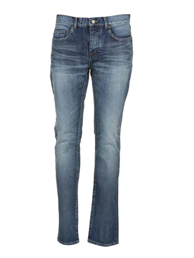 Shop Saint Laurent Distressed Wash Skinny Jeans In Blu
