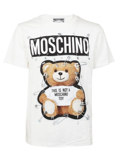 Shop Moschino Safety Pin Teddy Bear Print T-shirt In Bianco