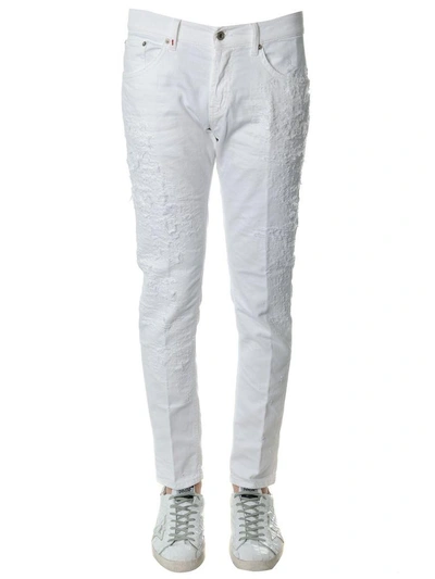 Shop Dondup White Distressed Cotton Denim Jeans