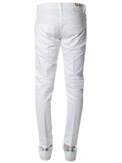 Shop Dondup White Distressed Cotton Denim Jeans