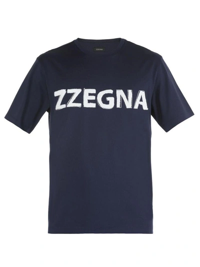 Shop Ermenegildo Zegna Cotton T-shirt In Blue Medio Fantasia