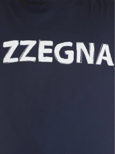 Shop Ermenegildo Zegna Cotton T-shirt In Blue Medio Fantasia