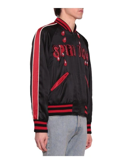 Gucci Black Satin Contrast Trim Spiritismo Applique Detail Bomber