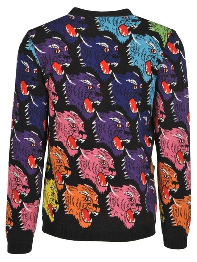 Shop Gucci Cardigan Lupo All Over In Black Multicolour