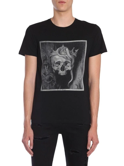 Shop Alexander Mcqueen Crowned Skull Printed T-shirt In Nero