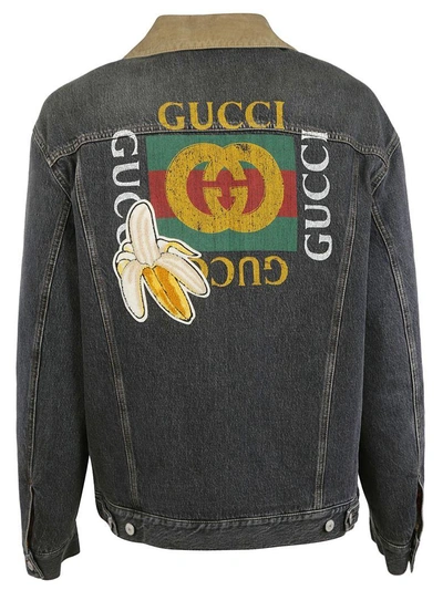 Shop Gucci Logo Denim Jacket In Grey