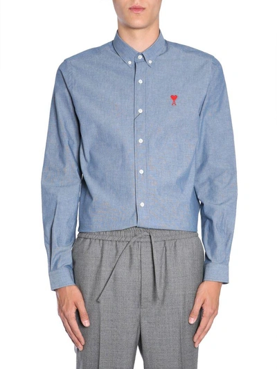 Shop Ami Alexandre Mattiussi Shirt With "ami De Coeur" Embroidery In Azzurro