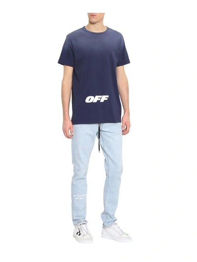 Shop Off-white Wing Off Cotton T-shirt In Blu
