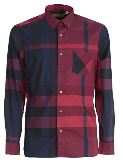Shop Burberry Checked Pattern Shirt In 6404b Bright Red