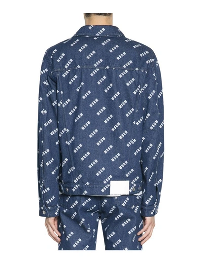 Shop Msgm Logo Denim Cotton Jacket In Blu