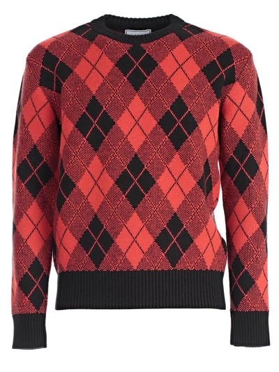 Shop Ami Alexandre Mattiussi Argyle Jacquard Crewneck Sweater In Black Red