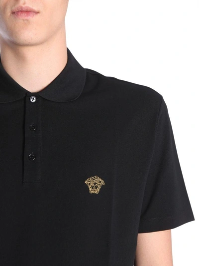 Shop Versace Cotton Piqué Polo Shirt In Nero