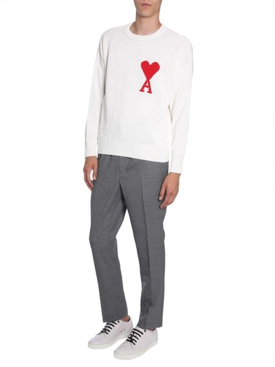 Shop Ami Alexandre Mattiussi Jumper With Ami De Coeur Embroidery In Bianco