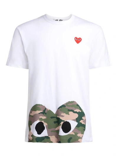 Shop Comme Des Garçons Play White T-shirt With Camouflage Heart In Bianco
