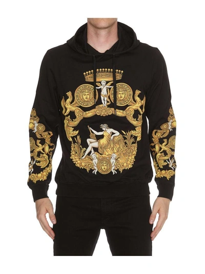 Shop Versace Blasone Barocco Hoodie In Black