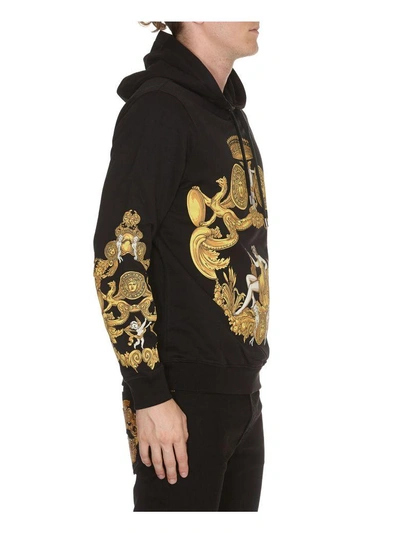 Shop Versace Blasone Barocco Hoodie In Black