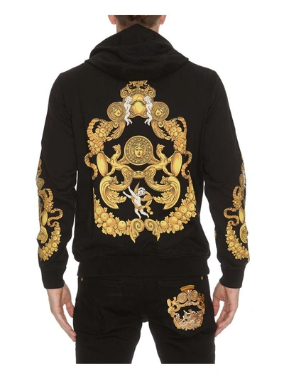 Shop Versace Blasone Barocco Hoodie In Black