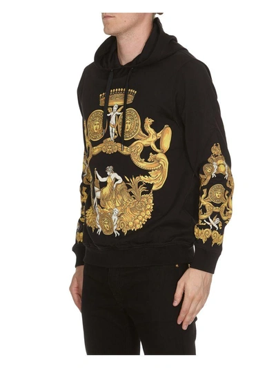 Shop Versace Blasone Barocco Hoodie In Black