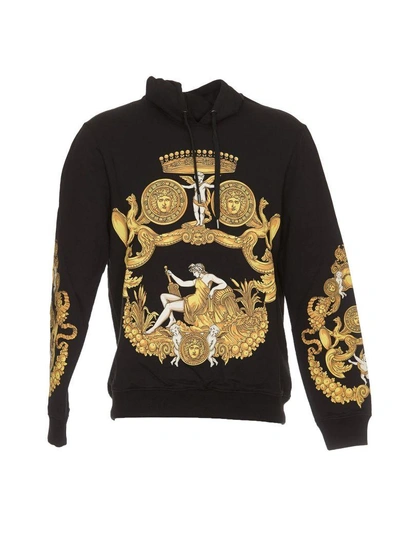 Shop Versace Blasone Barocco Hoodie In Black