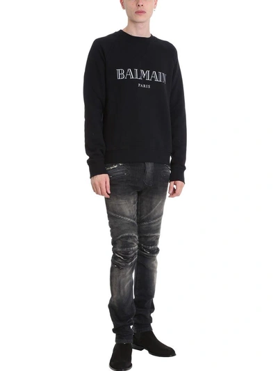 Shop Balmain Black Cotton Sweatshirt