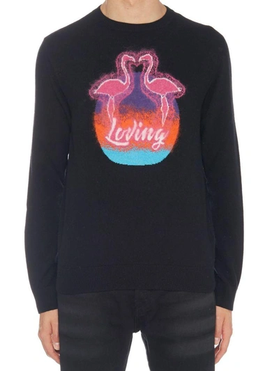 Shop Valentino 'flamingos' Sweater In Black