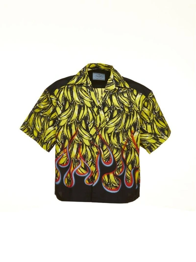 Shop Prada Banana Print Shirt In Giallo Nero