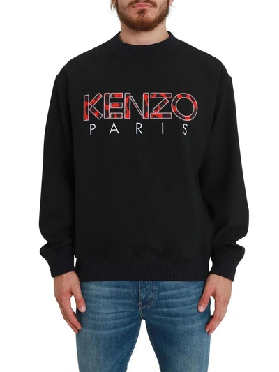 Shop Kenzo White Sweatshirt With Embroidered Logo Patches In Nero