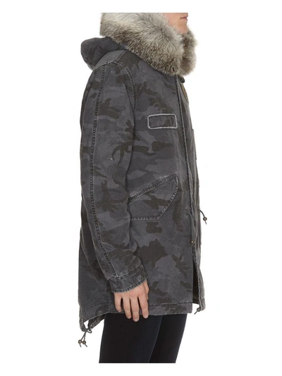 Shop Mr & Mrs Italy Embroidery Camouflage Midi Parka In Grey Black/dk