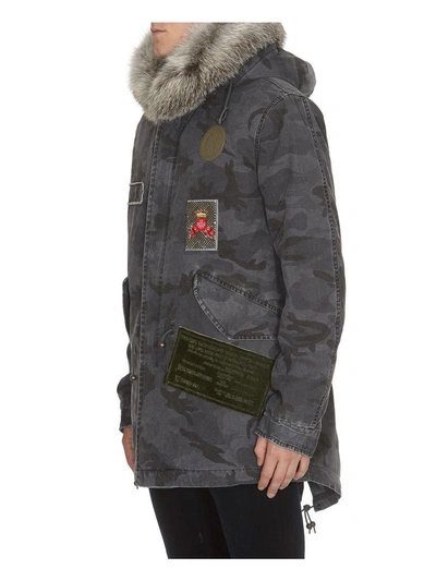 Shop Mr & Mrs Italy Embroidery Camouflage Midi Parka In Grey Black/dk