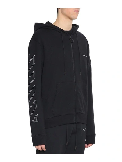 Shop Off-white Diag 3d Zip-up Cotton Hoodie In Nero