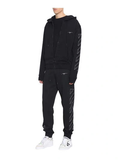 Shop Off-white Diag 3d Zip-up Cotton Hoodie In Nero