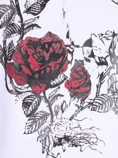 Shop Alexander Mcqueen T-shirt With Rose Print In Bianco