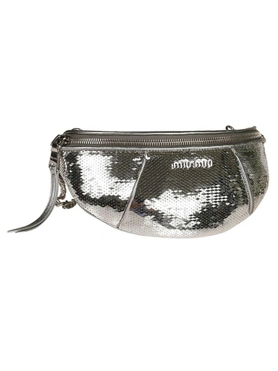 Shop Miu Miu Sequined Belt Bag In Silver