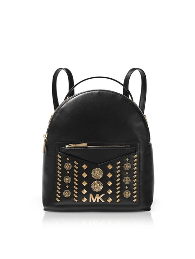 Shop Michael Kors Jessa Small Embellished Leather Convertible Backpack In Black