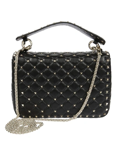 Shop Valentino Studded Quilted Shoulder Bag In 0no Nero